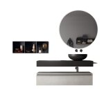 Meuble de salle de bain 6 pices en mlamin anthracite / beige pierre