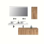 Meuble de salle de bain 6 pices en mlamine blanc / chne