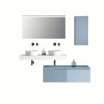 Meuble de salle de bain 7 pices en mlamine blanc / bleu tiffany