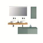 Meuble de salle de bain 7 pices en mlamin chne / vert sauge