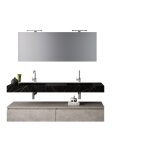 Meuble salle de bain 7 pièces en mélaminé noir graphite / beige pierre Meuble salle de bain 7 pièces en mélaminé noir graphite / beige pierre