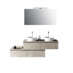 Meuble salle de bain 8 pices double vasque en mlamine beige pierre