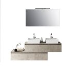 Meuble salle de bain 8 pices double vasque en mlamine beige pierre