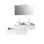 Meuble de salle de bain 8 pièces double vasque en mélamine blanche Meuble de salle de bain 8 pièces double vasque en mélamine blanche