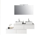 Meuble de salle de bain 8 pièces double vasque en mélamine blanche Meuble de salle de bain 8 pièces double vasque en mélamine blanche