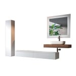 Meuble de salle de bain 8 pices en mlamine noyer / blanc mat