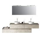 Meuble salle de bain 9 pices double vasque en mlamine beige pierre