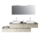 Meuble salle de bain 9 pices double vasque en mlamine beige pierre