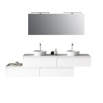 Meuble de salle de bain 9 pièces double vasque en mélamine blanche Meuble de salle de bain 9 pièces double vasque en mélamine blanche