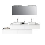 Meuble de salle de bain 9 pièces double vasque en mélamine blanche Meuble de salle de bain 9 pièces double vasque en mélamine blanche