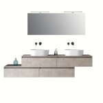 Meuble de salle de bain 9 pices en mlamine beige pierre