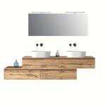 Meuble de salle de bain 9 pices en mlamine chne