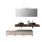 Meuble salle de bain 9 pices en mlamine noyer / beige pierre