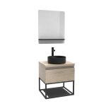 Meuble de salle de bain bois et mtal 60cm avec vasque et miroir will