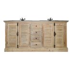Meuble de salle de bain double vasque en bois et pierre l177