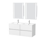 Meuble de salle de bains effet bois blanc avec miroir 46x120x56cm