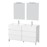Meuble de salle de bains effet bois blanc avec miroir 46x120x83cm