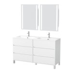 Meuble de salle de bains effet bois blanc avec miroir 46x120x83cm