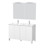 Meuble de salle de bains effet bois blanc avec miroir 46x120x83cm