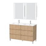 Meuble de salle de bains effet bois marron avec miroir 46x120x83cm