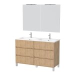 Meuble de salle de bains effet bois marron avec miroir 46x120x83cm