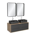 Meuble de salle de bains effet bois marron avec miroir 53x120x125cm
