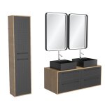 Meubles salle de bains ensemble effet bois marron avec miroir 53x120