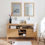 Meuble de salle de bain avec miroirs et vasques carrées Meuble de salle de bain avec miroirs et vasques carrées