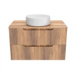 Meuble de salle de bain ondul  suspendre avec vasque  poser naturel