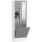 Meuble de salle de bain panier à linge et miroir gris et blanc Meuble de salle de bain panier à linge et miroir gris et blanc
