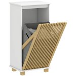 Meuble salle de bain panier à linge porte à lattes sac amovible blanc Meuble salle de bain panier à linge porte à lattes sac amovible blanc