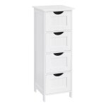Meuble salle de bain rangement avec 4 tiroirs effet bois blanc Meuble salle de bain rangement avec 4 tiroirs effet bois blanc