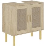 Meuble salle de bain sous lavabo 2 niveaux rotin et bois de pin chne