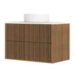 Meuble de salle de bain suspendu avec faade crante, plan de toilette