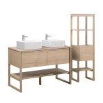 Meuble de salle de bain avec vasques et colonne effet bois clair