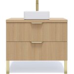 Meuble salle de bain vasque pos�e 90cm 2 tiroirs cannel�