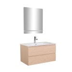 Meuble simple vasque 80cm décor chêne + vasque + robinet chromé + miroir Meuble simple vasque 80cm décor chêne + vasque + robinet chromé + miroir