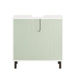 Meuble sous lavabo avec 2 portes effet bois vert et blanc
