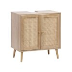 Meuble sous lavabo dcor bois et cannage naturel