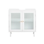 Meuble sous lavabo sur pieds avec 2 portes en verre couleur blanc Meuble sous lavabo sur pieds avec 2 portes en verre couleur blanc