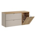 Meuble sous - vasque 2 tiroirs panier � linge stratifi�s beige