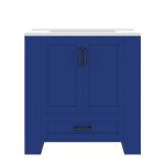 Meuble sous - vasque bleu avec lavabo en c�ramique blanche