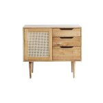 Meuble sous vasque en mindi massif et cannage 85 cm
