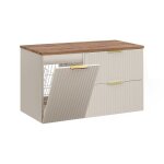 Meuble sous - vasque panier  linge stratifis beige