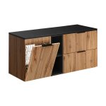 Meuble sous - vasque panier � linge stratifi�s beige et noir