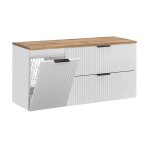 Meuble sous - vasque panier  linge stratifis blanc et beige
