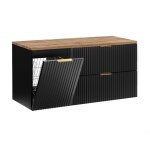 Meuble sous - vasque panier � linge stratifi�s noir et beige