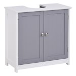 Meuble sous - vasque - placard 2 portes avec étagère - mdf gris blanc Meuble sous - vasque - placard 2 portes avec étagère - mdf gris blanc