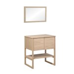 Meuble sous vasque plaqu chne naturel 70cm + miroir carr