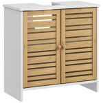 Meuble sous vasque style cosy naturel 2 portes, �tag�re blanc bambou